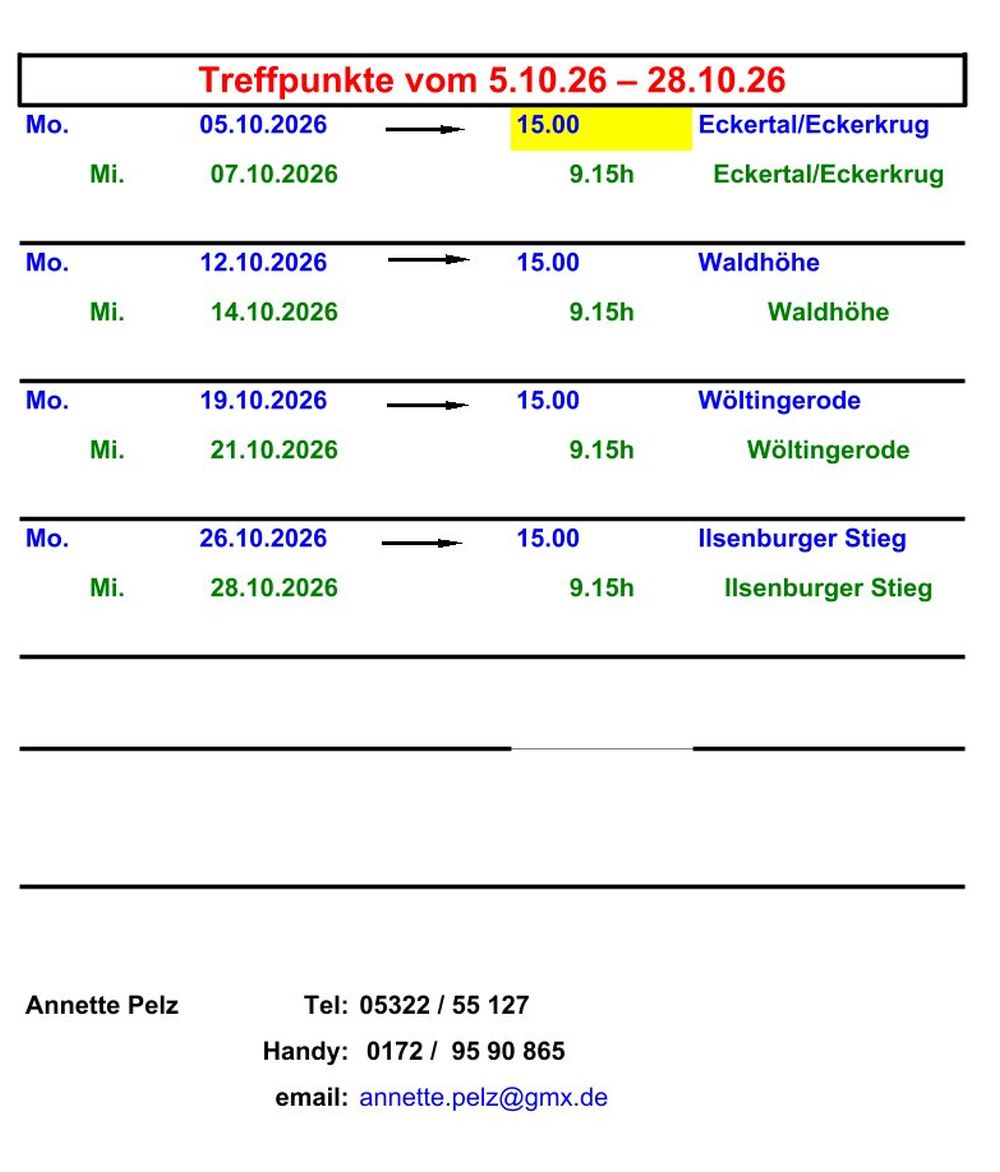 Nordic Walking Termine Okt 26